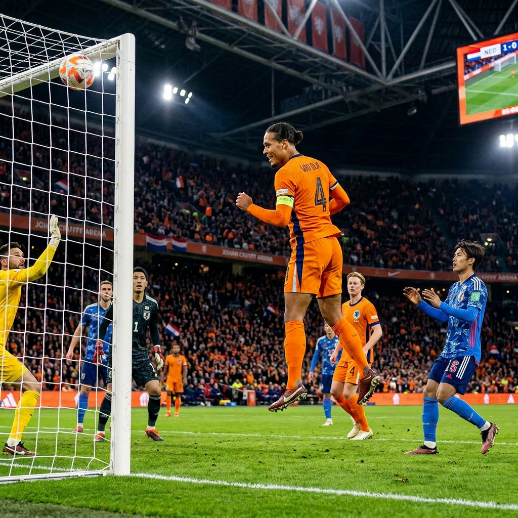 Virgil van Dijk scores against Japan