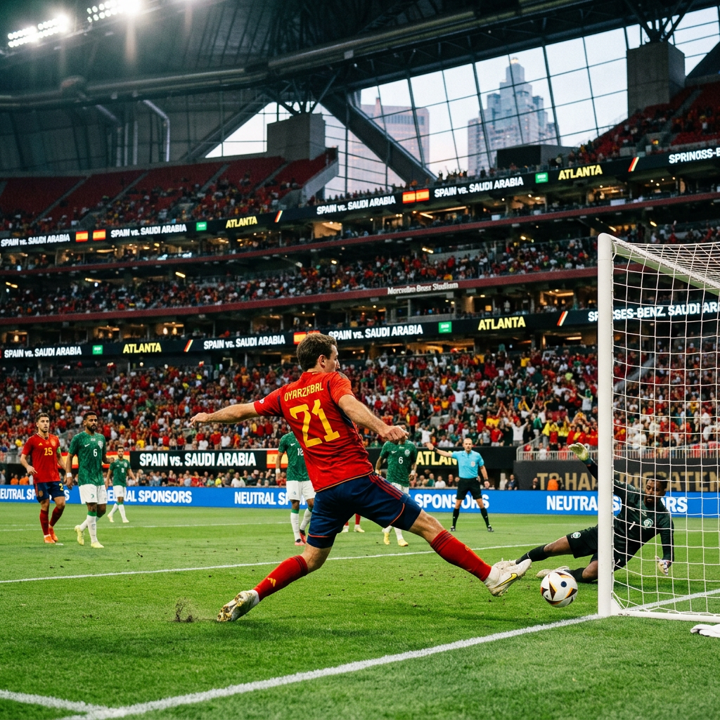 Mikel Oyarzabal scores for Spain against Saudi Arabia