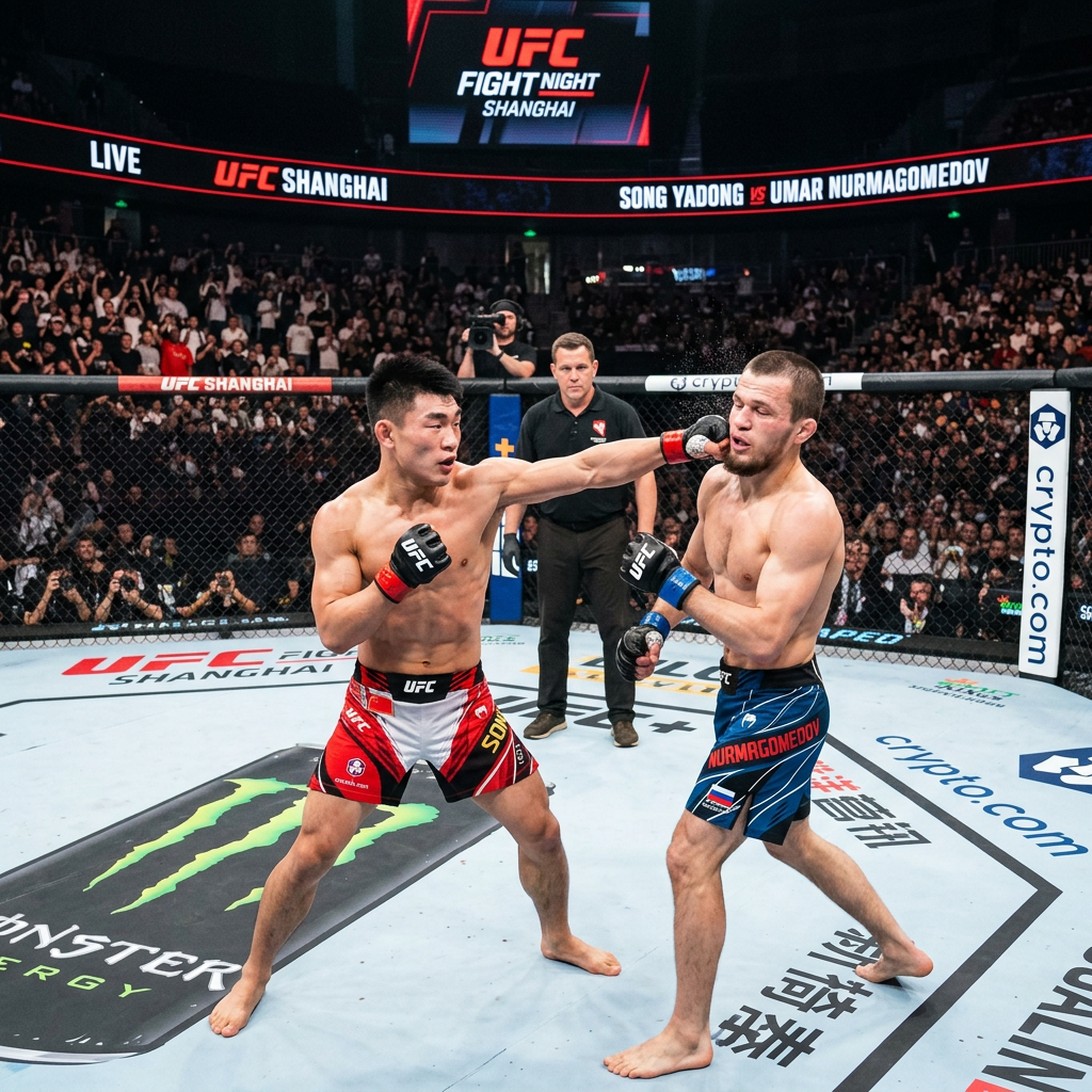 Song Yadong punches Umar Nurmagomedov inside the UFC Shanghai octagon