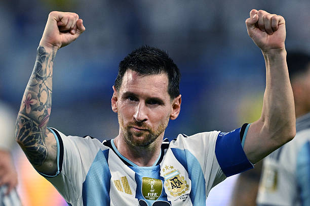 Lionel Messi of Argentina celebrates at the end of the FIFA World Cup 2026 Round Of 32 match between Argentina and Cabo Verde
