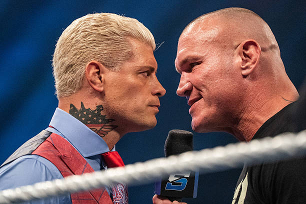 Cody Rhodes and Randy Orton speak during SmackDown in Ottawa on August 28, 2026. (Photo by Craig Melvin/WWE via Getty Images)