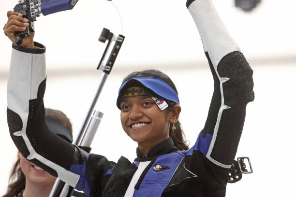 Asian Games 2026: Gold medalist Elavenil Valarivan of Team India celebrates