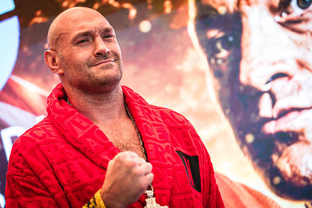 Tyson Fury looks on during the weigh in ahead of his charity boxing bout